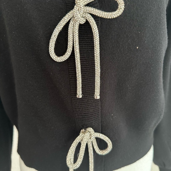 Rachel Zoe Black V-Neck Sweater with Silver Bow Details - Picture 2 of 7